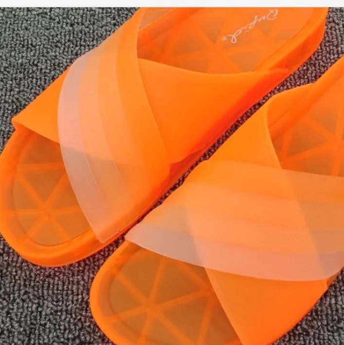 Женские шлепанцы; Новая прозрачная обувь из прозрачного пластика; мягкие женские шлепанцы на плоской подошве с бантом; женские пляжные шлепанцы - Цвет: orangecolor