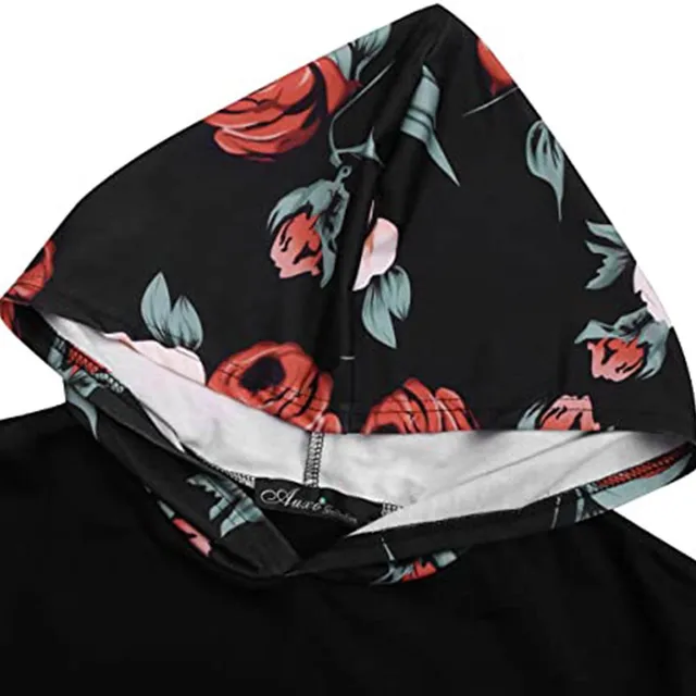 new Women's Fashion Printed Splicing Loose Pocket Long Sleeve Sports Dress Hooded Warm Simple Casual Sweatshirt Vintage Vestido 5