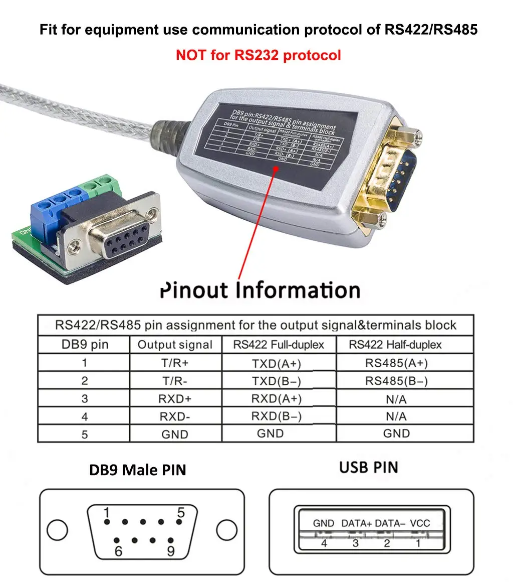 USB к RS485 RS422 последовательный конвертер Кабель-адаптер FTDI чип для Windows 10 8 7, XP и Mac