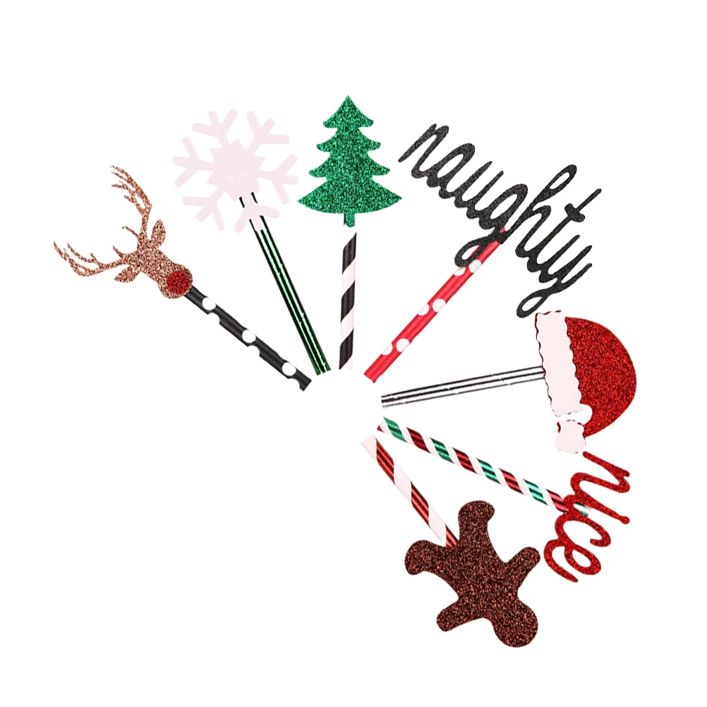 7Pcs Christmas Paper Straws Cake Toppers Party Accessory Party Supplies for Ceremony Party Festival Banquet