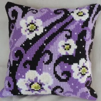 

purple flower Latch Hook Pillow Sets Forest Style Cushion Embroidered Crafts Latch Hook Rug Kits DIY For Punk Stripes Needlework
