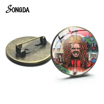 

Creative Poster Brooch And Pins The Shiny Horror Movie Theme Glass Round Gem Metal Pins for Men Women Punk Handbag Badges