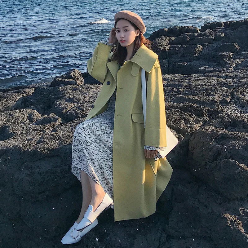 

Woolen Jacket Women's Ozhouzhan Graceful Mid-length Woolen Overcoat Short-height Square Collar GIRL'S Japanese-style College Sty