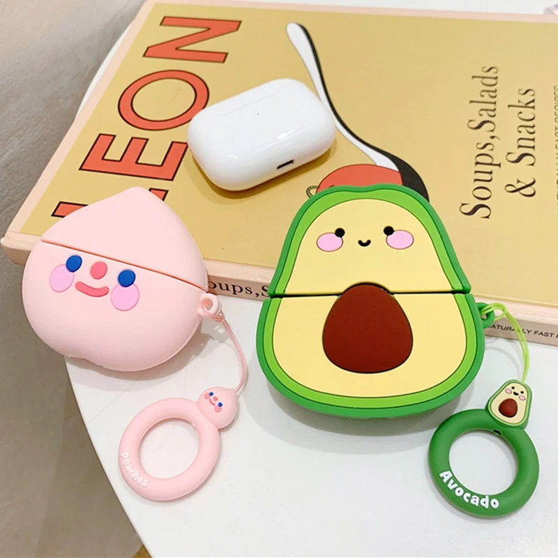 Чехол для AirPods с милым рисунком персика авокадо с петлей, беспроводной чехол для наушников Airpods Pro, силиконовый чехол для наушников