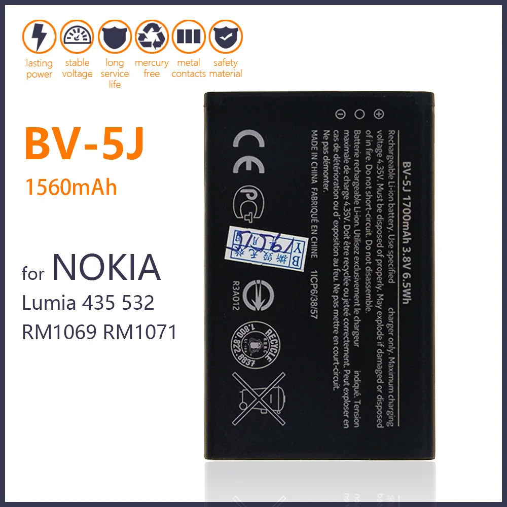 

100% Original 1700mAh BV-5J battery For Microsoft Nokia Lumia 435 532 RM1069 1071 BV5J BV 5J High quality battery+Tracking Code