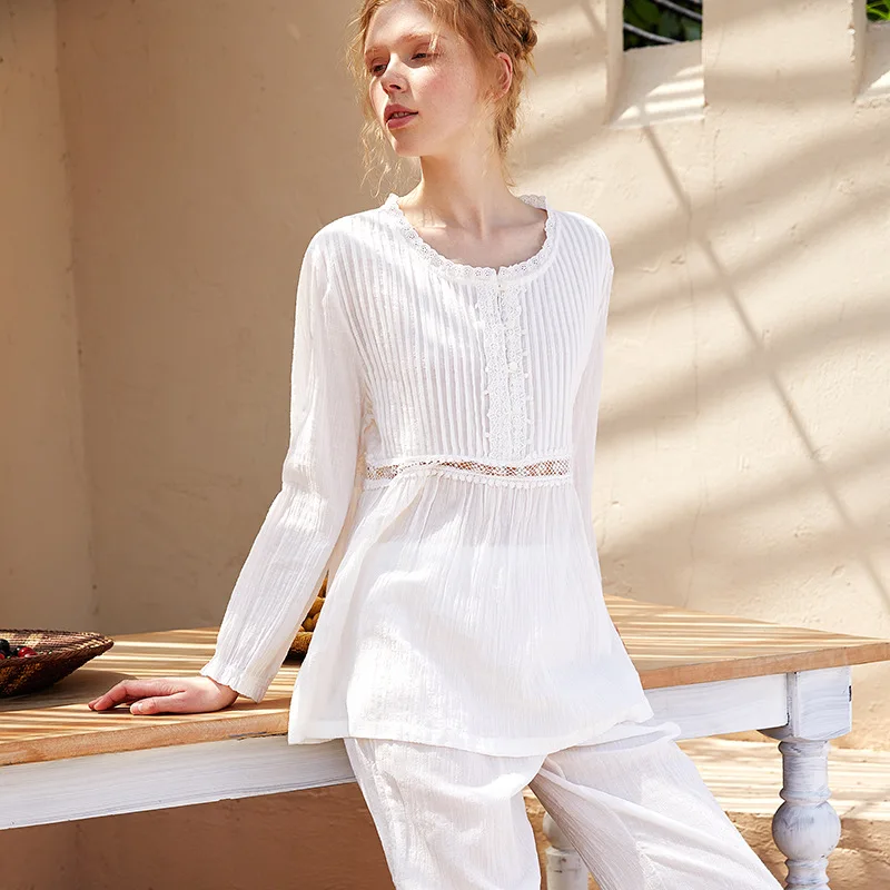 Loungewear Cotton Sleepwear Women Pajama Set Long-sleeved Trousers