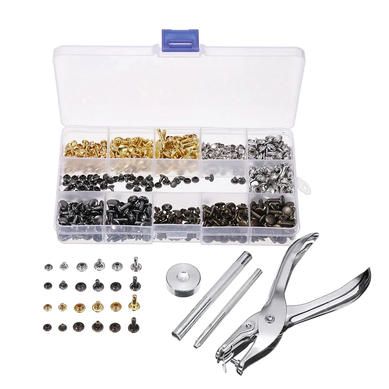 480pcs Leather Rivets Double Cap Rivets Metal Fixing Tool With Punch