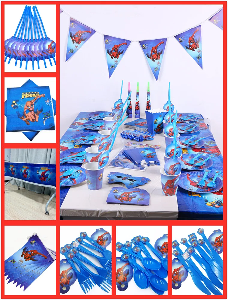 

82pc/set Superhero Spiderman Party Supplies Decorations Kids Tablecloth Cups Plates Baby Birthday Favors Disposable Tablewares