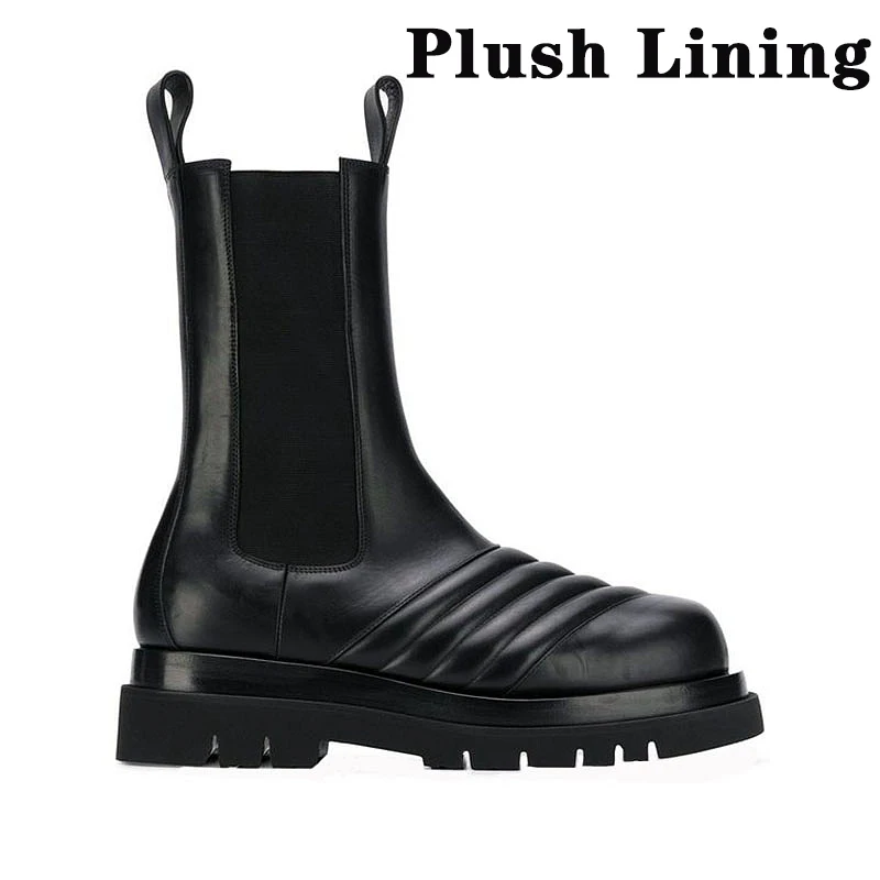 Black Platform Chelsea boots women round toe Thick Bottom ankle boots for women fashion brand design Knight Boots Woman - Цвет: Wave pattern Plush