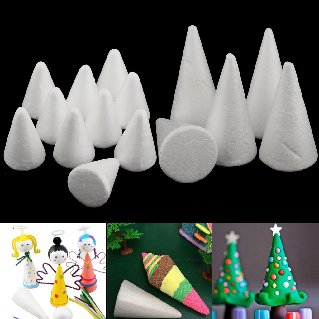 15 Pieces Cone Shaped Styrofoam Foam Ornaments for DIY Modelling Crafts 7/10cm