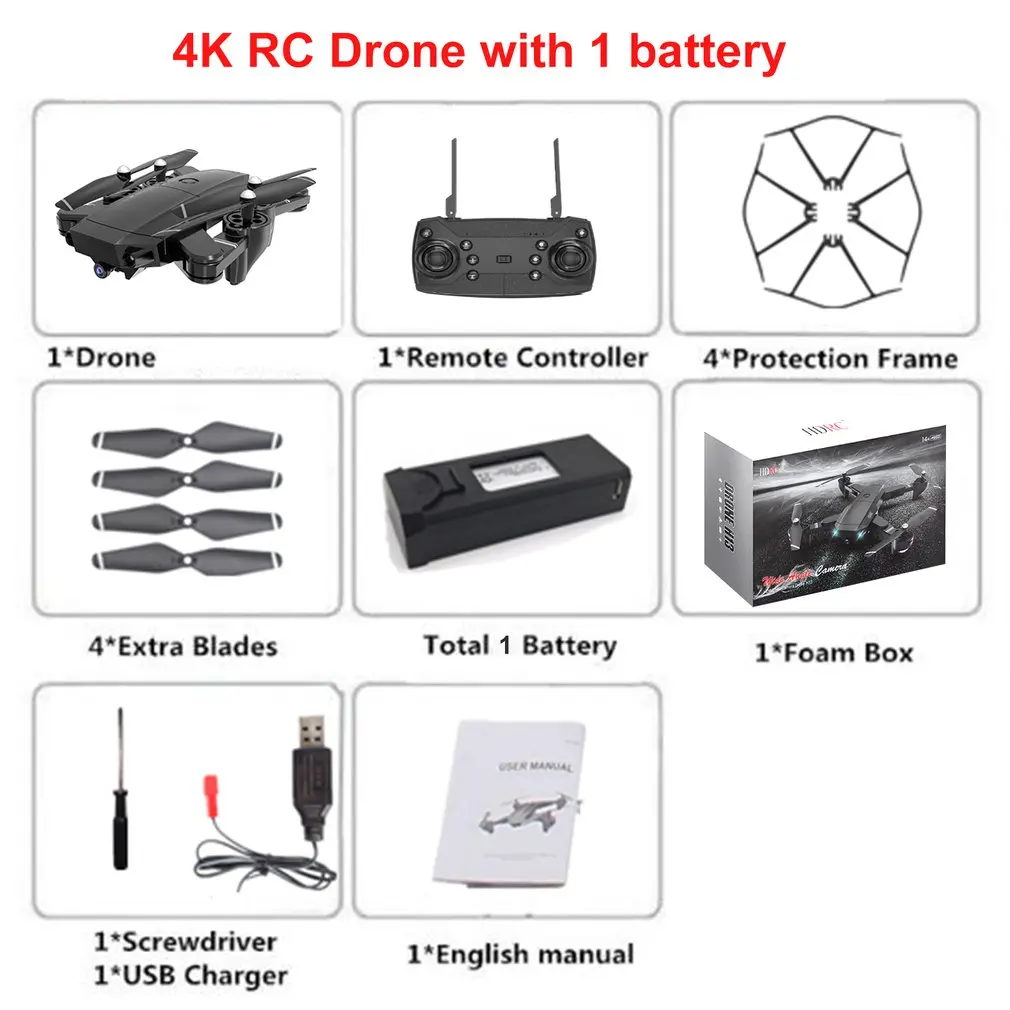 

H13 Foldable Drone with HD Camera Four-Axis Folding Aerial Drone 4K Wide Angle WiFi FPV Optical Flow RC Drone Helicopter