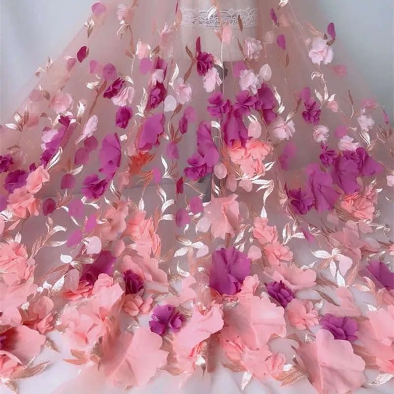 Тюль с вышивкой кружевная ткань шифоновая Цветочная аппликация для свадьбы