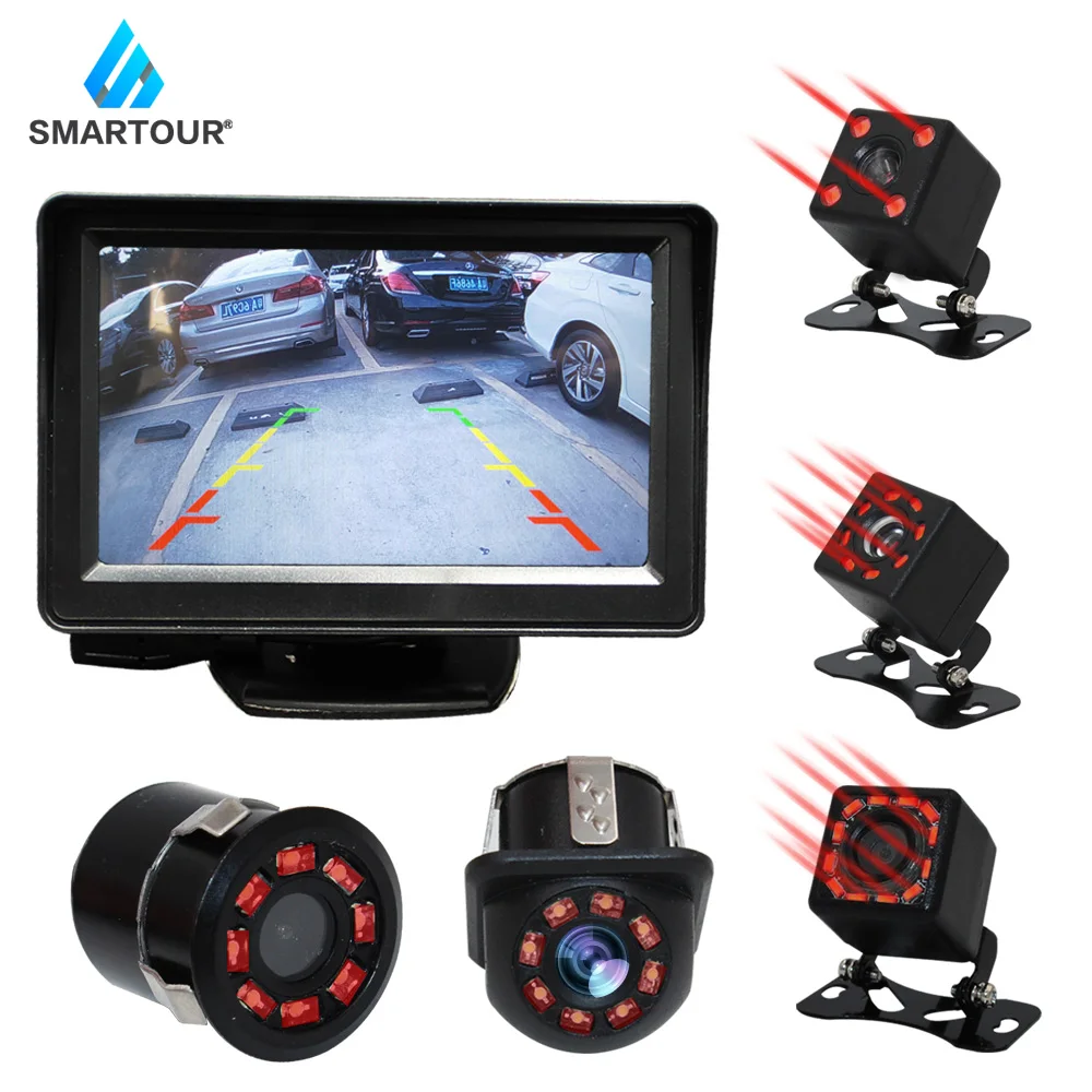 Smartour автомобильная система парковки Комплект 4,3 дюймов TFT lcd цветной резервный дисплей заднего вида монитор с водонепроницаемой камерой заднего вида автомобиля