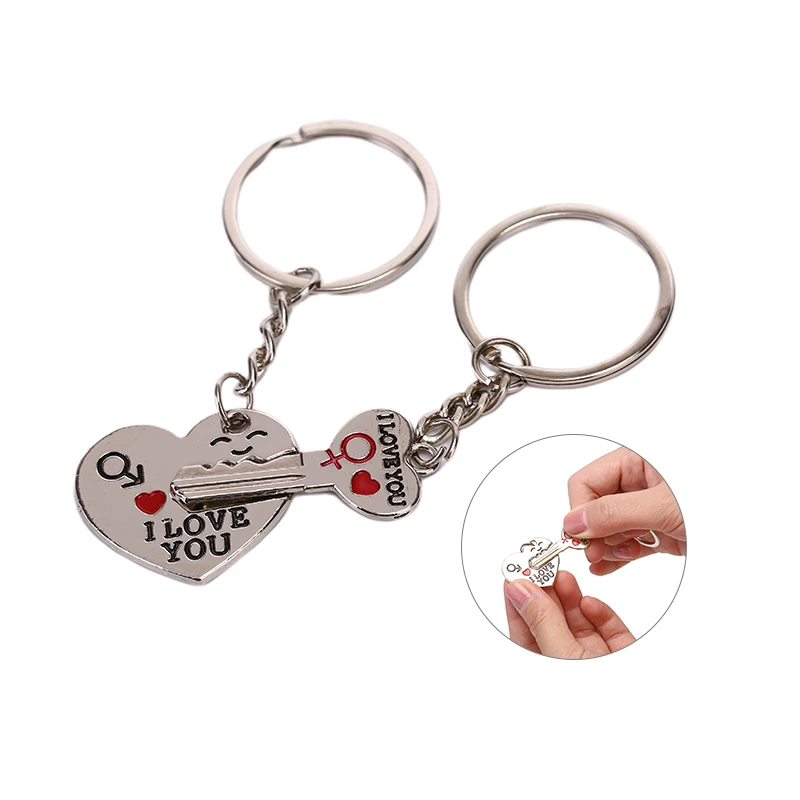 2Pcs/set Couple Keychain Trinket Love Heart Key Chains Lock Keyring Women Bag Jewelry Wedding Female Valentine Day Gift