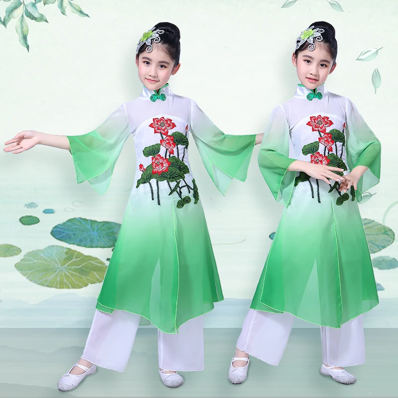 Детская hanfu Классическая Танцы янгко, Танцы костюм Guzheng вентилятор Танцы в китайском стиле детская Национальный Танцевальный костюм