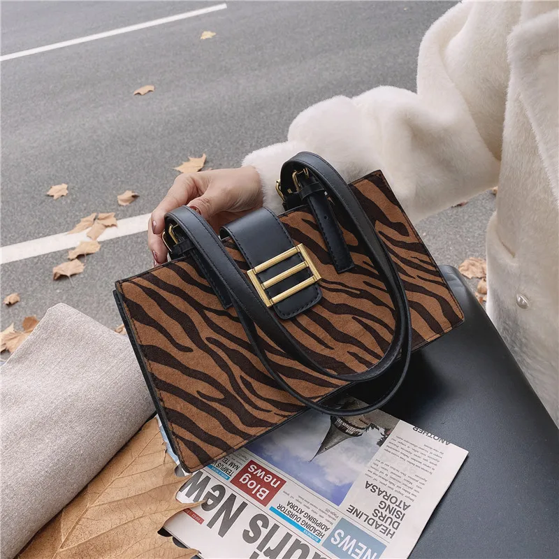

2020 New Zebra Pattern Square Bag for Women's Luxury PU Leather Shoulder Bag with Lock Lady High-quality Tote Handbag Female Sac