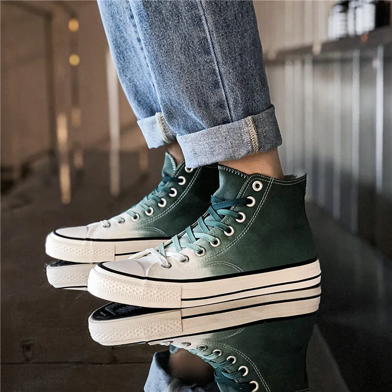 

2019 Autumn New Style MEN'S SHOES Hight-top Gradient Color Couples Hight-top Canvas Shoes Ulzzang Versatile Students Skate Shoes