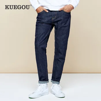 

KUEGOU 2019 Autumn Cotton Blue Skinny Jeans Men Streetwear Brand Regular Fit Denim Pants For Male Classic Stretch Trousers 2989