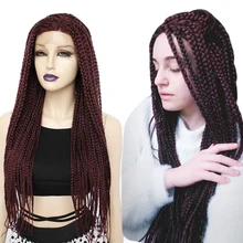 ANOGOL длинные бургундские бесклеевые плетеные синтетические парики на кружеве скрученные косы для афро-черных женщин повседневная одежда