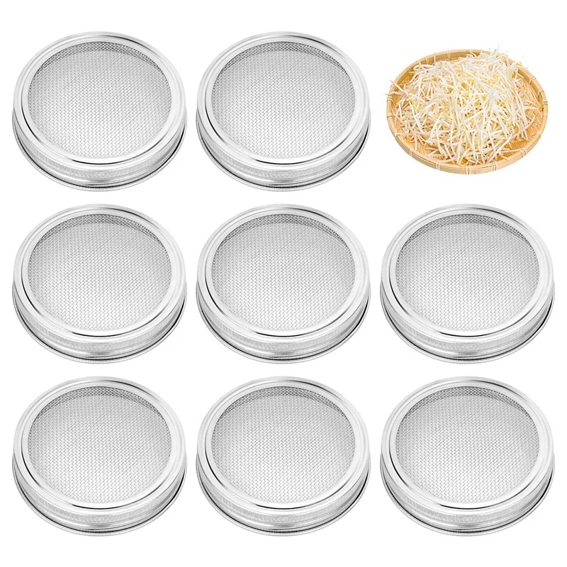 

8 Pack Stainless Steel Sprouting Jar Lid Kit For Wide Mouth Mason Jars,Strainer Screen For Canning Jars And Seed Sprouting
