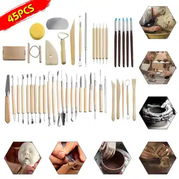 

45PCS Ceramic Clay Tools Set Crafts Polymer DIY Art Modeling Clay Tools Pottery Wooden Pottery Sculpting Clay Cleaning Tool Set