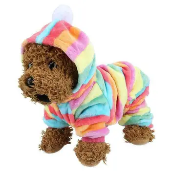

Pet Dog Clothes Flannel Rainbow Stripe Pet Dog Onesies XS/S/M/L/XL Autumn Winter Fashion Cute Warming Sweater Pet Supplies