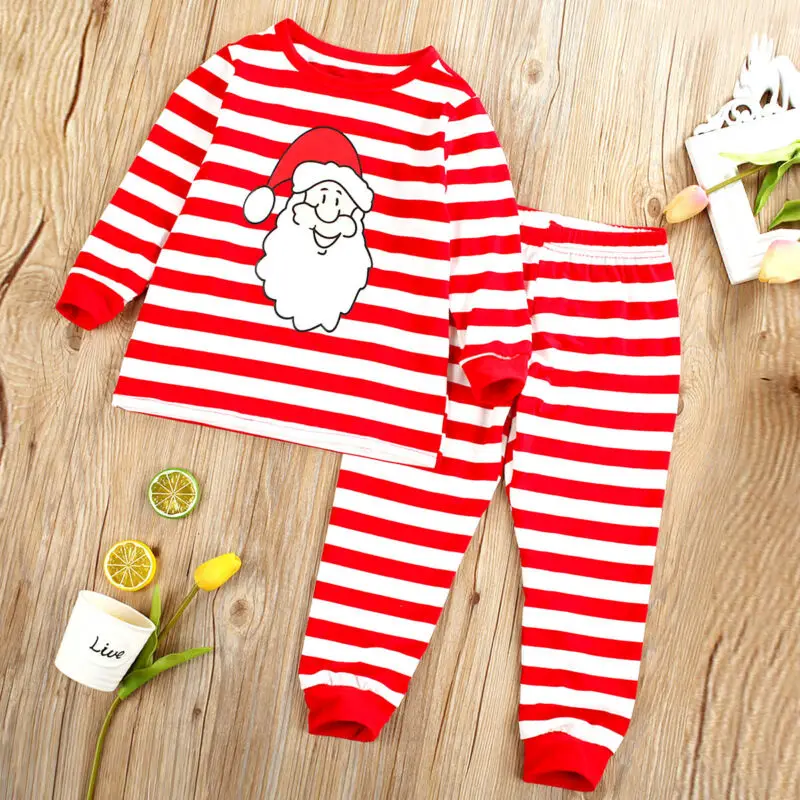 Pudcoco/Рождественские пижамные комплекты для маленьких мальчиков и девочек полосатые пижамы из двух предметов с Санта-Клаусом пижамные комплекты хлопковое рождественское ночное белье Комплекты одежды для сна