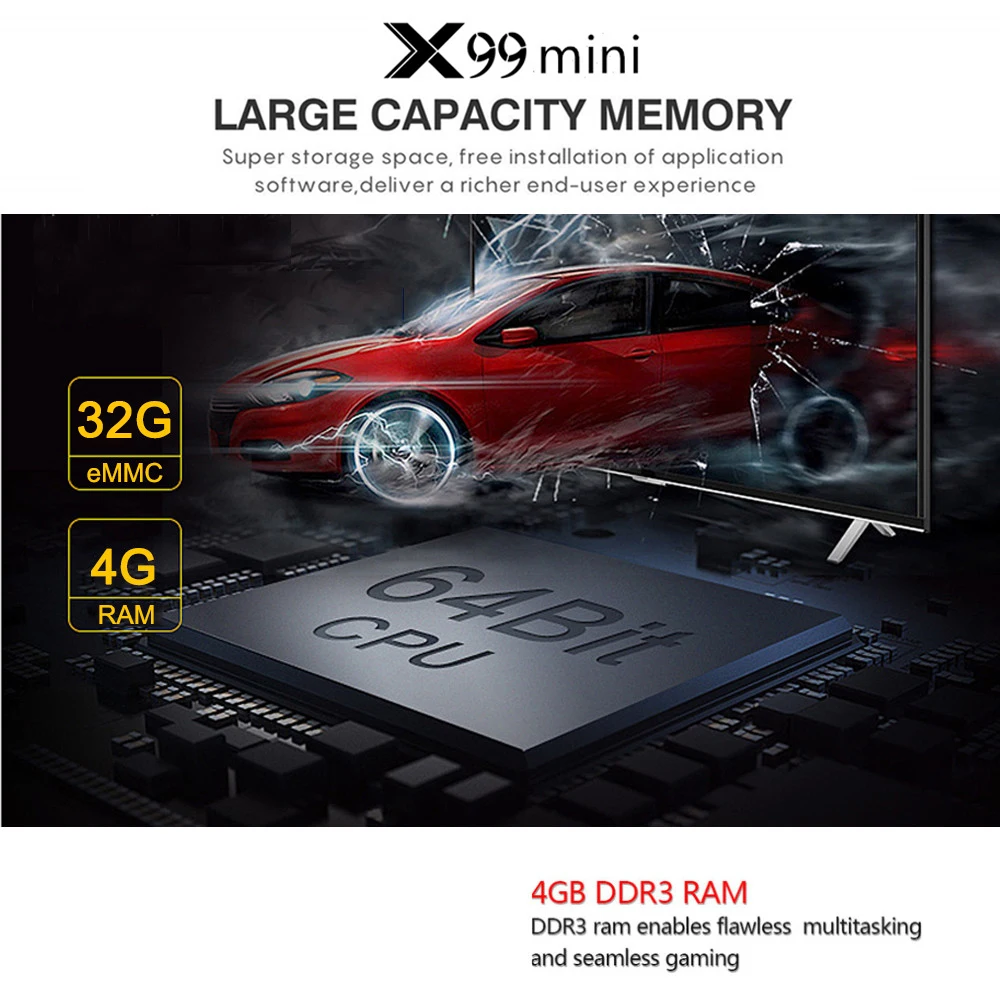 X99 Мини Смарт ТВ приставка UHD 4K медиаплеер 6K декодирование изображения Android tv Box VP9 H.265 4 ГБ/64 Гб двухдиапазонный WiFi Пульт дистанционного управления