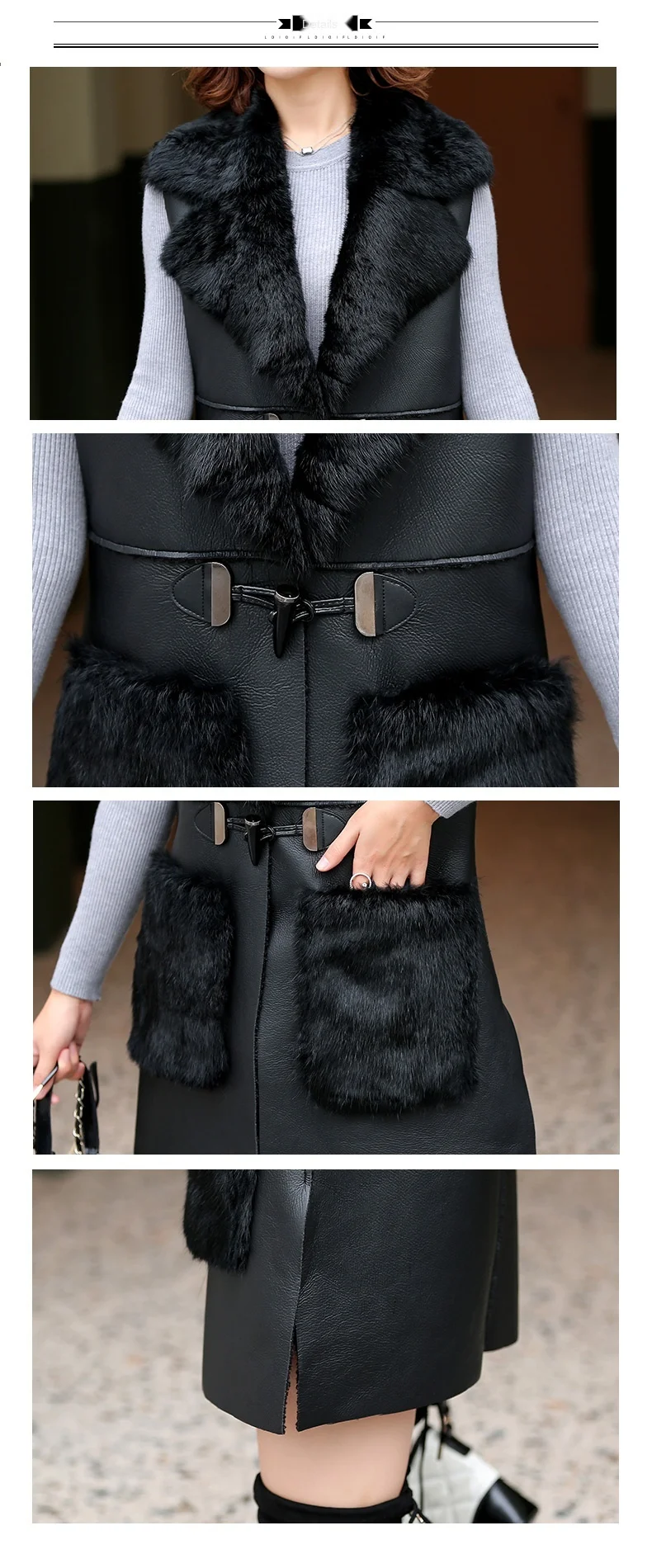 Fashion Winter Vest Coat Women Pocket Warm Tank Plus Size Long Oversized Big Pockets Horn Button Fur Vests Female Women Feminina