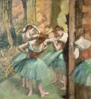 

2 Handmade Art Paintings by College Teachers - Dancers Pink and Green Impressionism Edgar Degas Ballet - Oil Painting on Canvas