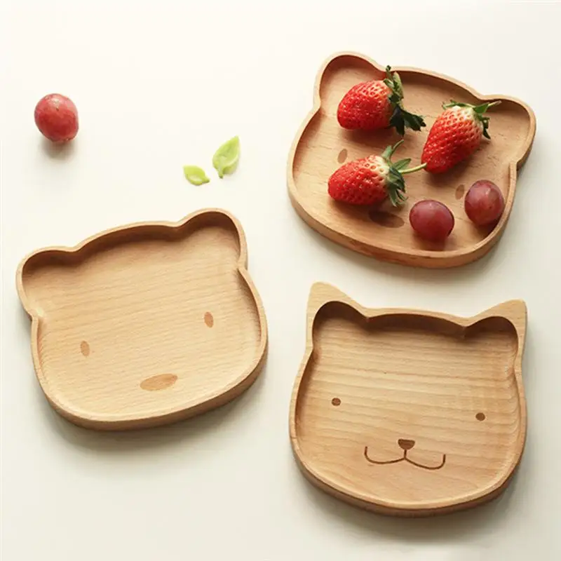Natural Animals Design Food Serving Plate Cartoon Dessert Tray Wood Dish Tableware Home Decor For Kitchen (Cat Bear) | Дом и сад
