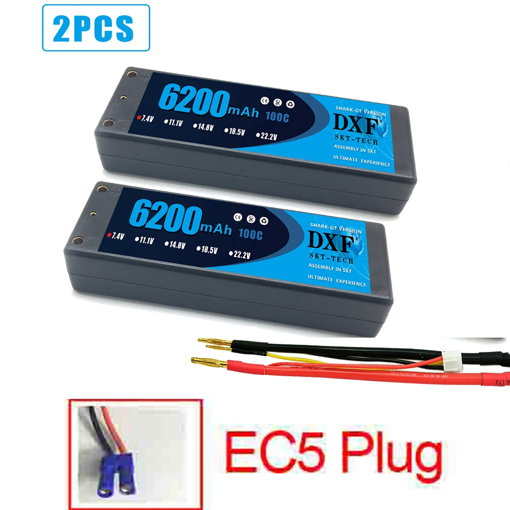 DXF 2 шт.-полимерным аккумулятором RC Lipo 2S 7,4 V 5200 мА/ч, 6200 мА/ч, 6500 мА/ч, 8000 мА/ч, 50C 100C 120C 240C 4,0 мм на колесиках для Слэш 4X4 автомобиля - Цвет: 2PCS2S6200HARDEC5