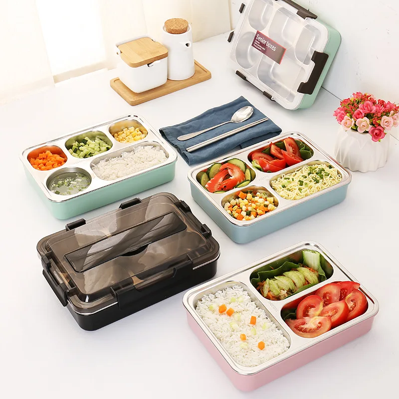 Детская Ланч бокс из нержавеющей стали с ложкой Bento Box микроволновая посуда