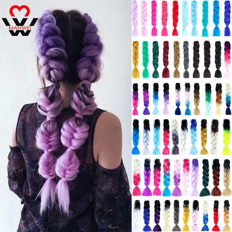 

MANWEI Jumbo Braids Long Strands Ombre Crochet Braid Synthetic Braiding Hair Extensions for Woman Blonde Pink