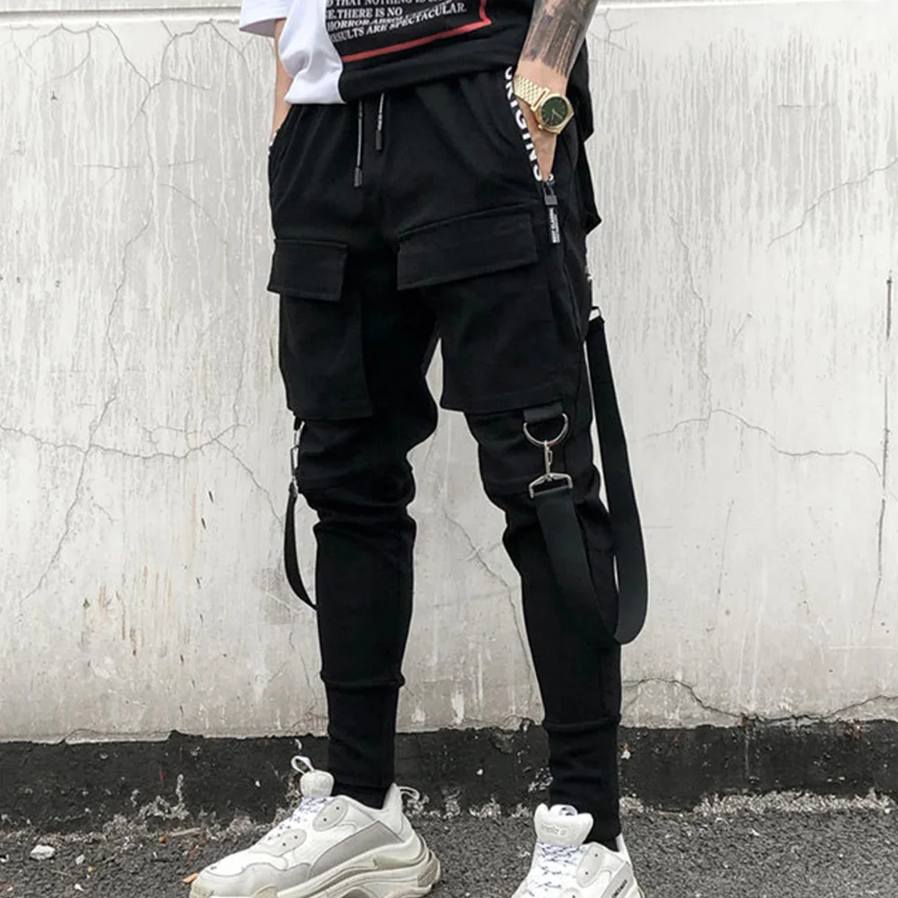 2019 Men Streetwear Pants Black Harem 