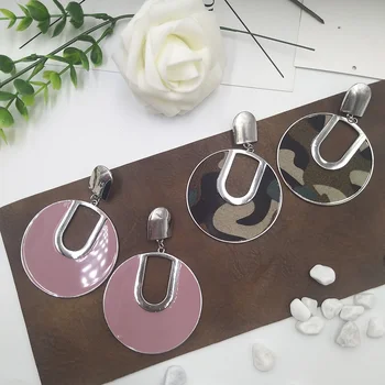 

Exaggerated Camouflage Earrings for Women Green Pink Big Circle Geometric Earrings Fashion Jewelry Enamel Denim Cloth Earrings