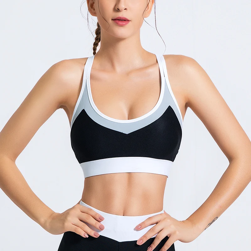 Sports Bra Women Push Up Underwear Contrast Stitching Female Bra Sexy Back Design Fitness Yoga Sport Bra High Stretch Fit Bra