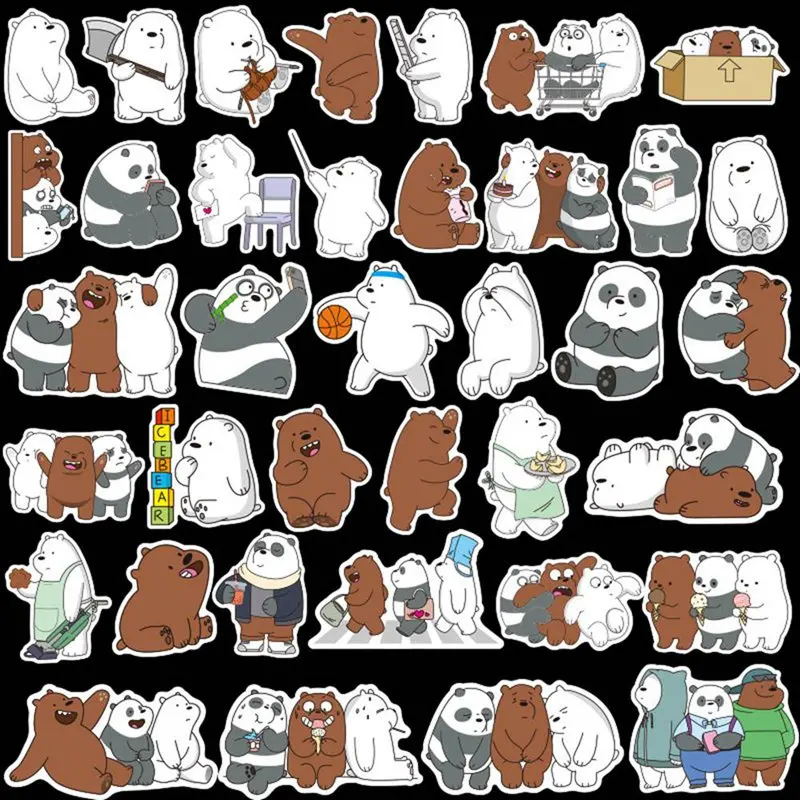 36Pcs/pack Cute Bear Stickers For Laptop Snowboard Home Decor Car Styling Decal Fridge Doodle Fashion Waterproof Kid DIY Sticker