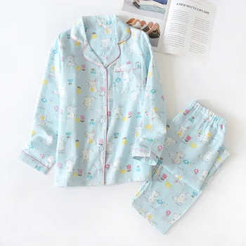 

Cartoon Long Sleeve Trousers Homewear Pajama Set Spring Autumn Sleep Suit for Women Pyjama Female Sleepwear Feminino Pigiami