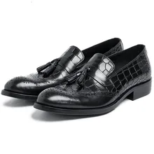 Brogue Dress Shoes Genuine Leather Men's Handmade Business Tassel Wedding Shoes Crocodile Pattern Male Leisure Shoes Brogue Dress Shoes Genuine Leather Men's Handmade Business Tassel Wedding Shoes Crocodile Pattern Male Leisure Shoes