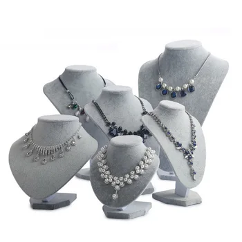 

Luxury Model Bust Shows Exhibition Stand 6 Different Sizes Gray Velvet Showcase Jewelry Pendant Mannequin Jewelry Stand Organize