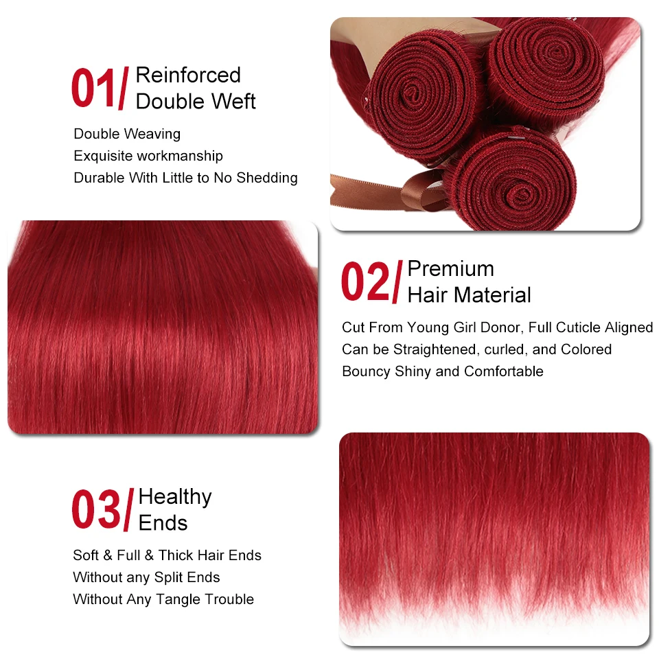 Черные жемчужные красные пучки с фронтальными прямые волосы Реми пучки светлые бразильские волосы плетение 2/3 пучков с фронтальной
