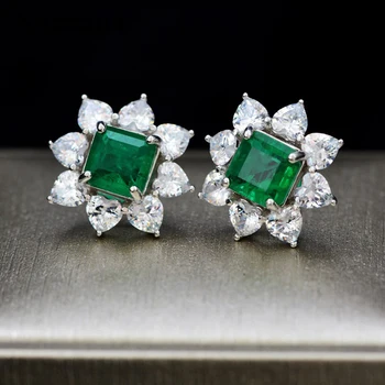 

Knobspin 100% 925 Sterling Silver 7*7mm Emerald Created Moissanite Wedding Stud Earrings For Women Fine Jewelry Wholesale