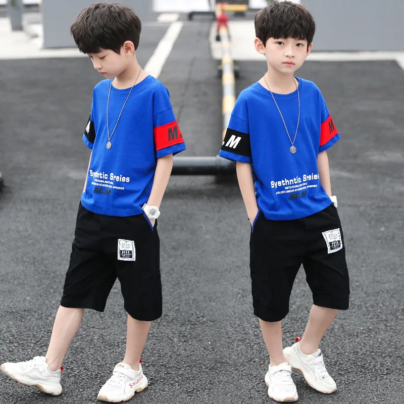 

Boys Clothing Sets Children Summer Clothes For Teens Cotton Short Sleeve T-shirt+Pants Kids 2Pcs Suit Casual Outfits 2021