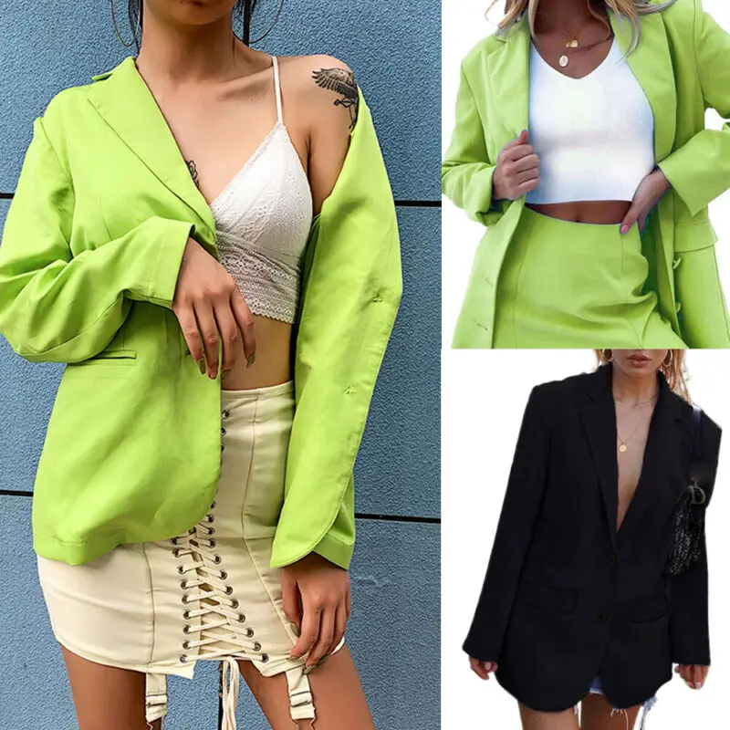 

Womens Candy-colored Blzazer Long Sleeve Slim Fit Blazer Suit Casual Button Office Solid Color Suits Outwear