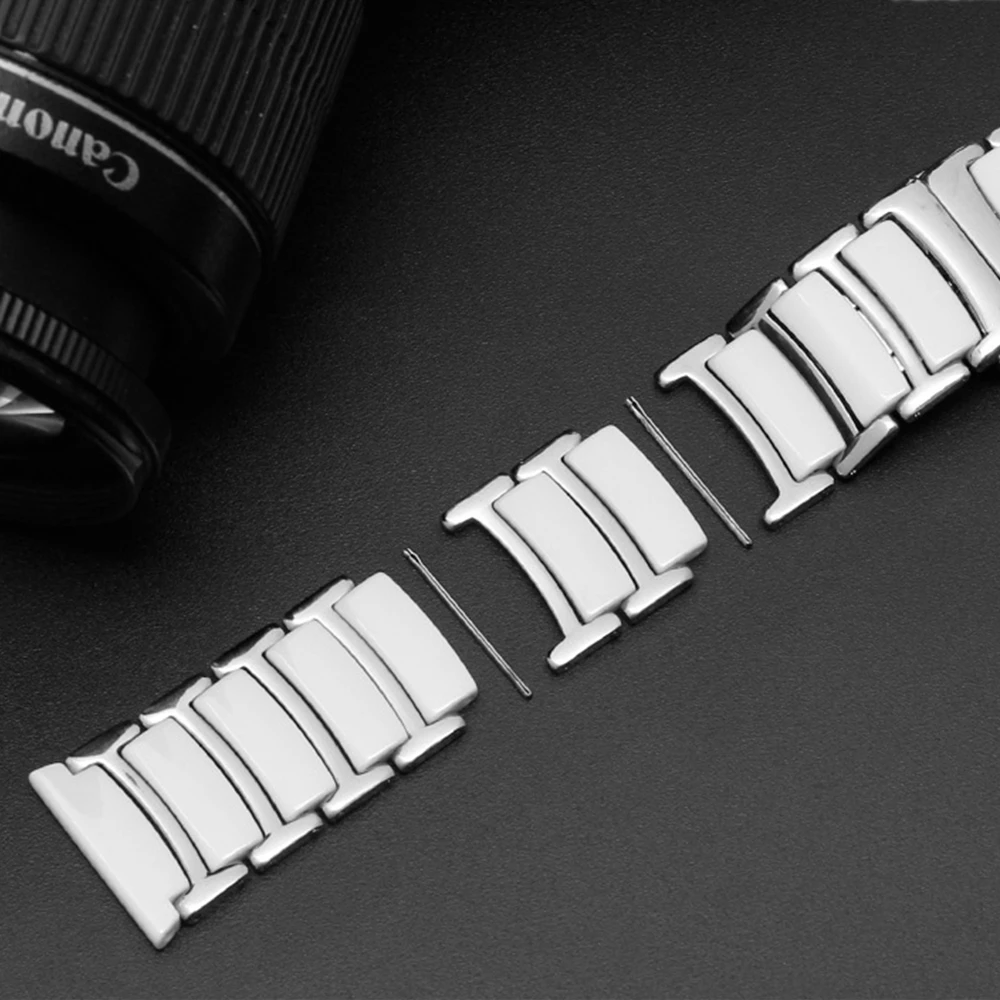 Elegant Ceramic & Stainless Steel Watchband Bracelet - Premium Metal Strap 40mm/44mm