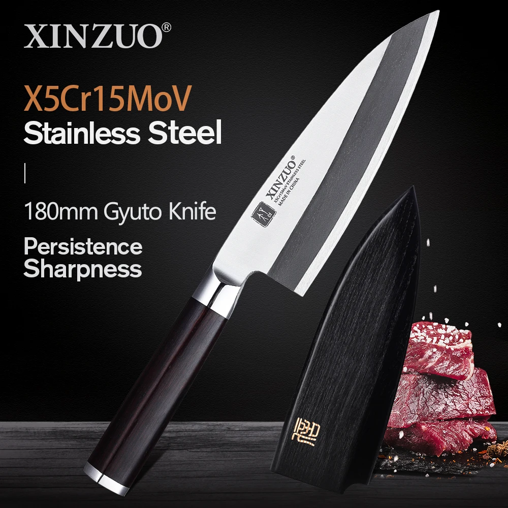 XINZUO 180MM Gyuto Knife X5Cr15MoV Stainless Steel Japanense Deba Filleting Fish Head Kitchen Chef Knives Ebony Handle | Дом и сад