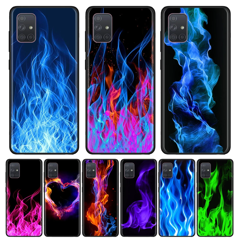 Модный черный чехол с зеленым пламенем для Samsung Galaxy A21S A51 A71 A70 A50 A30 A30s A20e A20 A10 A10s