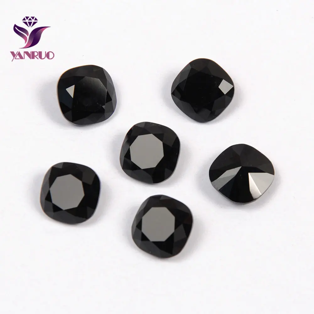 YANRUO 4470 All Sizes Jet Cushion Cut Glitter Gems Black Rhinestones Point Back Strass Crystal Stones For Jewelry Making - Цвет: Without Claw