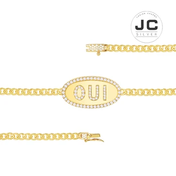 

New Fashion Charms Silver 925 Original Engraving,Yellow Oui Chain Bracelet For Women With Mono Logo Glamour Zircon Jewelry Gift